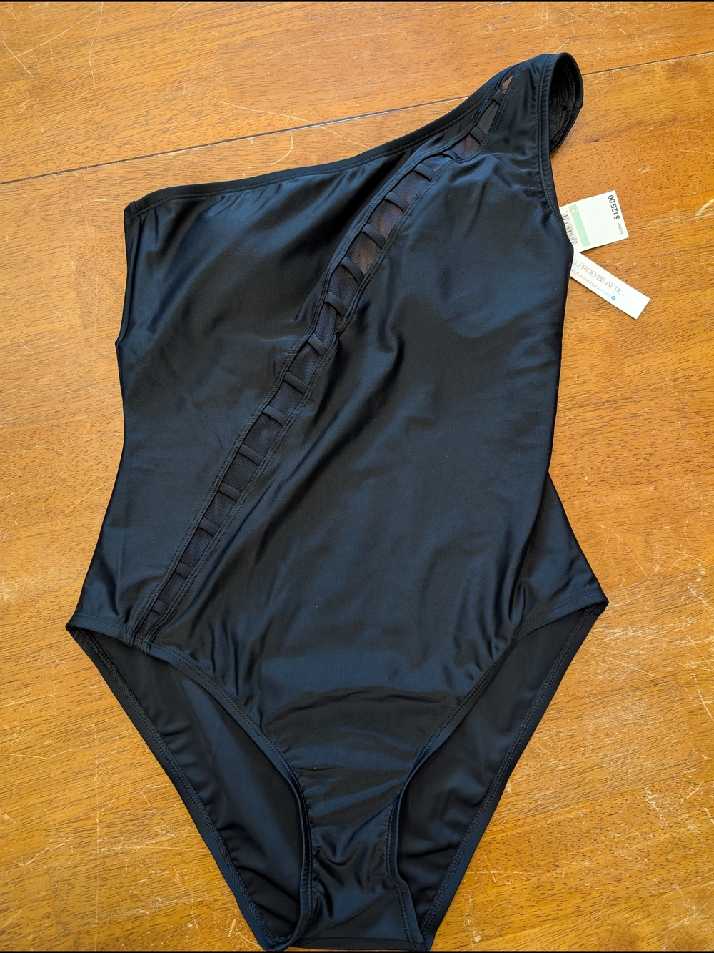 One-Shoulder Black Swimsuit with Ladder Detail